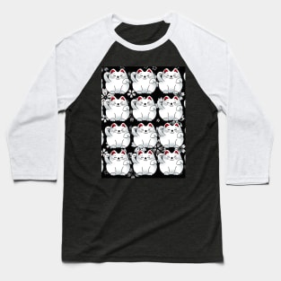 Lucky cat, sitting white maneki, pattern Baseball T-Shirt